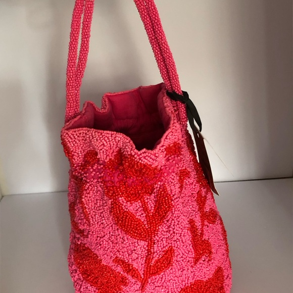 KATE SPADE X TARGET Beaded Classic Rose Drawstring Bucket Bag Pink Red NEW - Picture 15 of 17